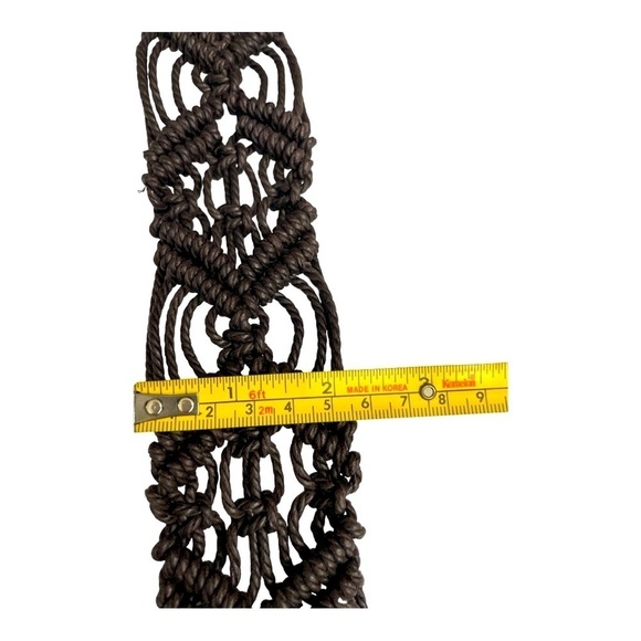 Vtg Hippie Macrame Belt Adjustable Brown Leather Brass Buckle Boho - Picture 7 of 12